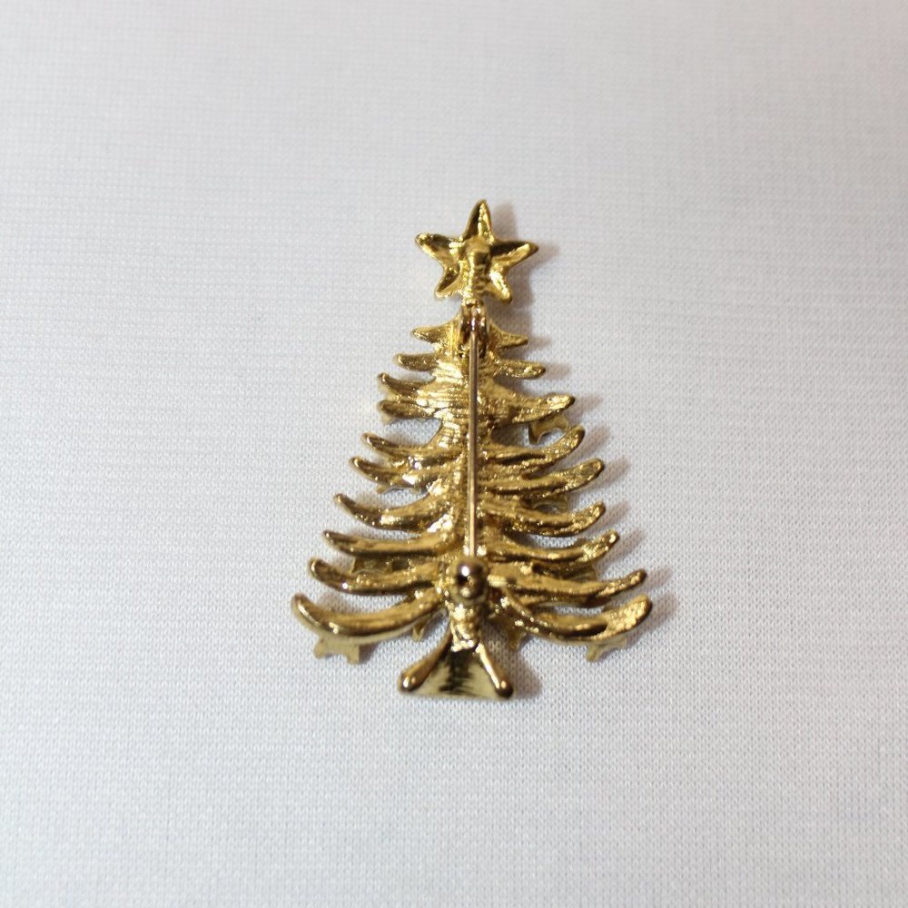 Multi-Color Rhinestone Gold Tone Christmas Tree Brooch/Pin - Picture 5 of 7